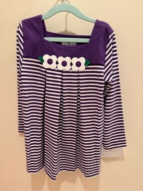 NWOT Purple & White Striped Floral Appliqué Tunic
